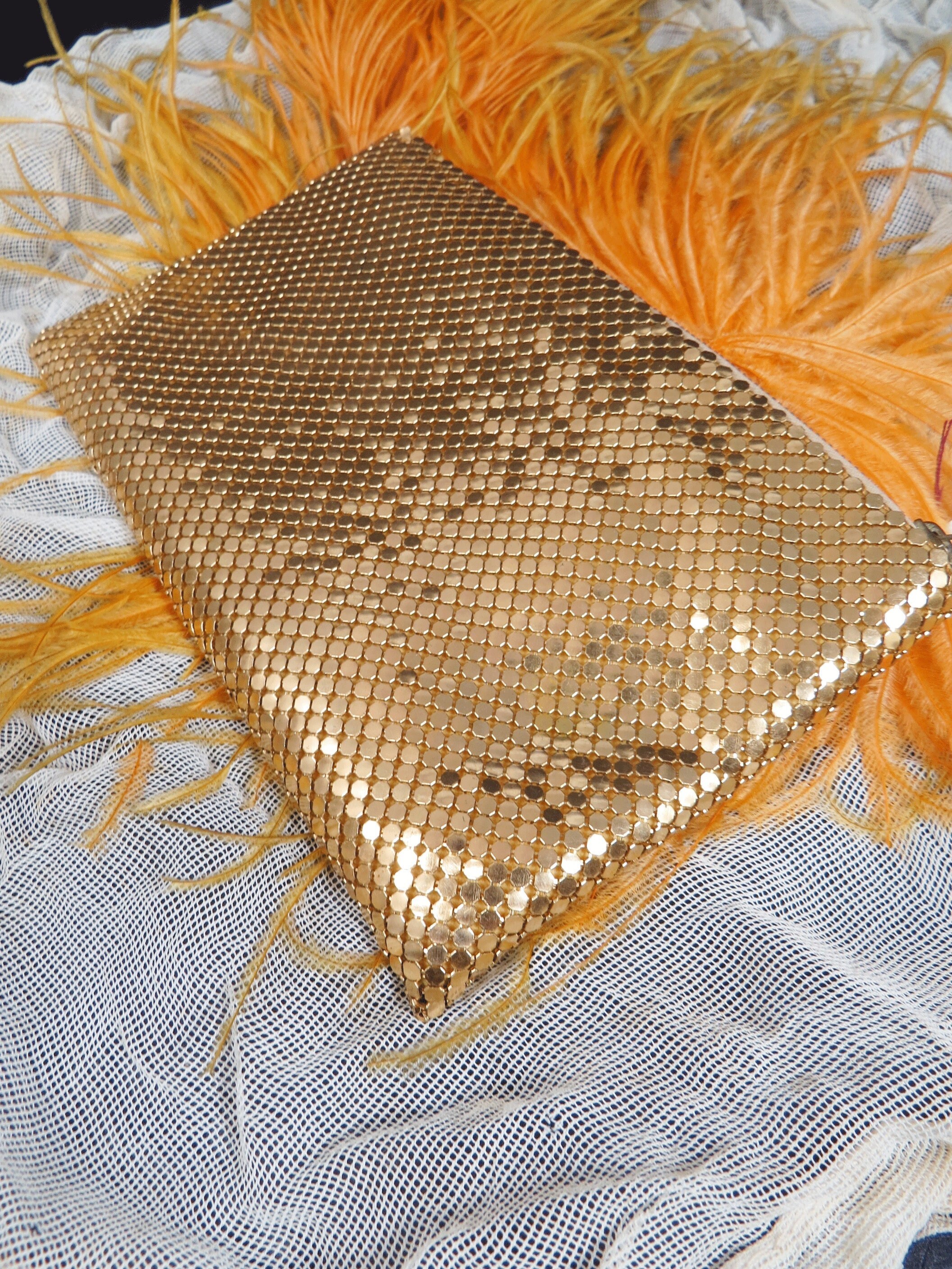 Gold Metal Mesh Evening Bag Zipper Mirror Makeup Storage Etsy