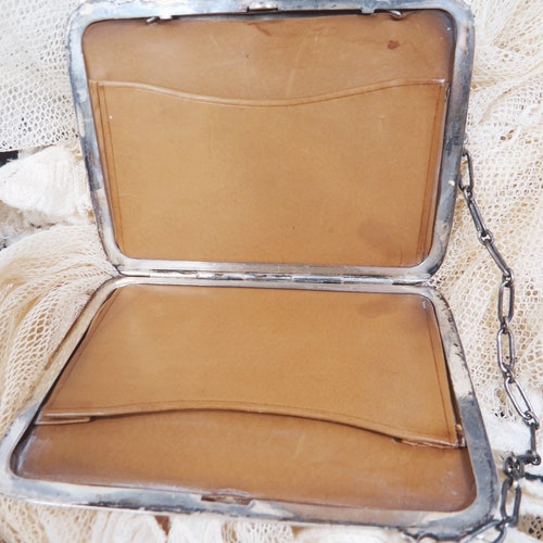 Sterling Silver Calling Card, Money Compact Purse with shops Chain, Minaudière, Antique