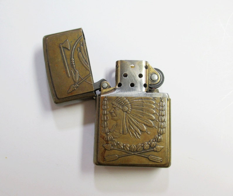 Vintage Indian Chief Zippo Lighter Brass Tobacciana Etsy