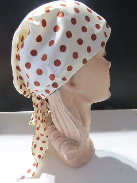 Vintage Polka Dot Turban Wrap Hat, Brown & White,… - image 3