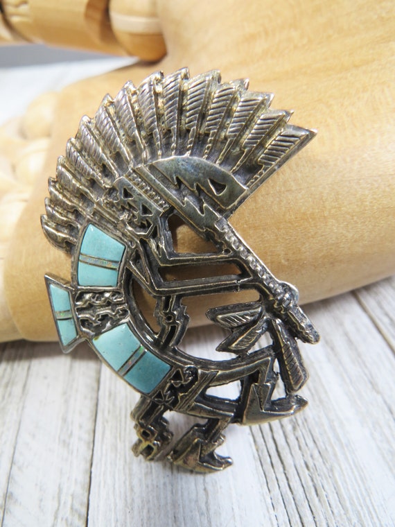 Vintage Zuni Rain Dancer Pendant Kokopelli Sterling S… Gem
