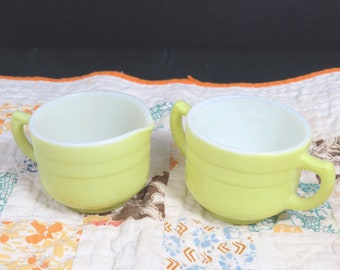 Vintage Hazel Atlas Child's Creamer & Sugar Bowl, Little Hostess Platonite, Yellow, Replacement