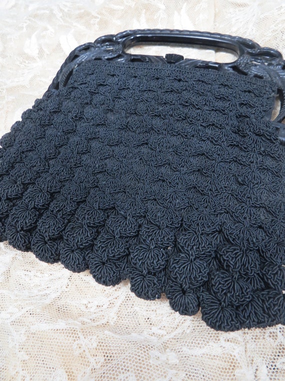 Vintage Black Crochet Purse & Coin Purse Handbag … - image 8