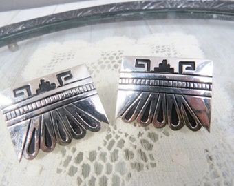 Vintage Sterling Silver Charlie John Navajo Earrings, Signed