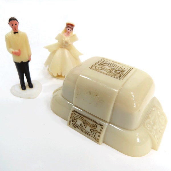 Ivory Celluloid Double Ring Presentation Box, Wedding, Bride, Anniversary Storage Box, Engagement Ring