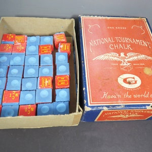 Vintage National Tournament Chalk Box Of 12 Original Blue Chalks Billiards  Pool