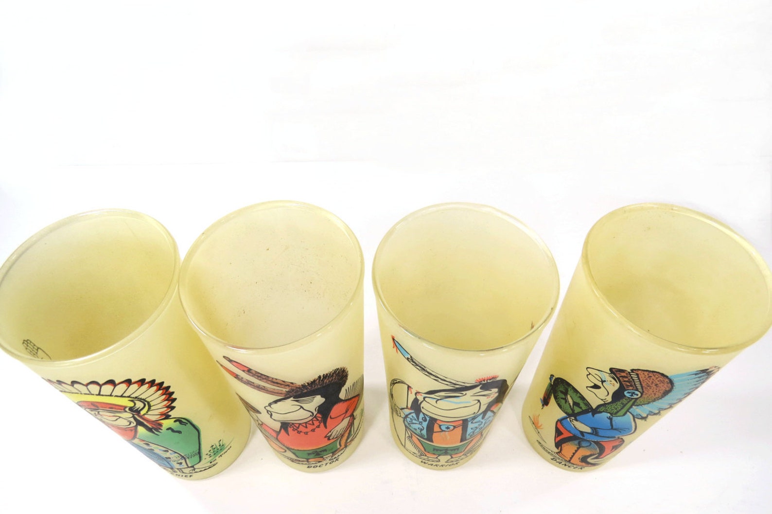 4 Indian Native American Frosted Glasses by Bill Flores Etsy