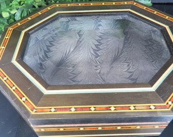 Vintage Dorvilliers Paris Marquetry Inlaid Jewelry Box Beveled Glass Top