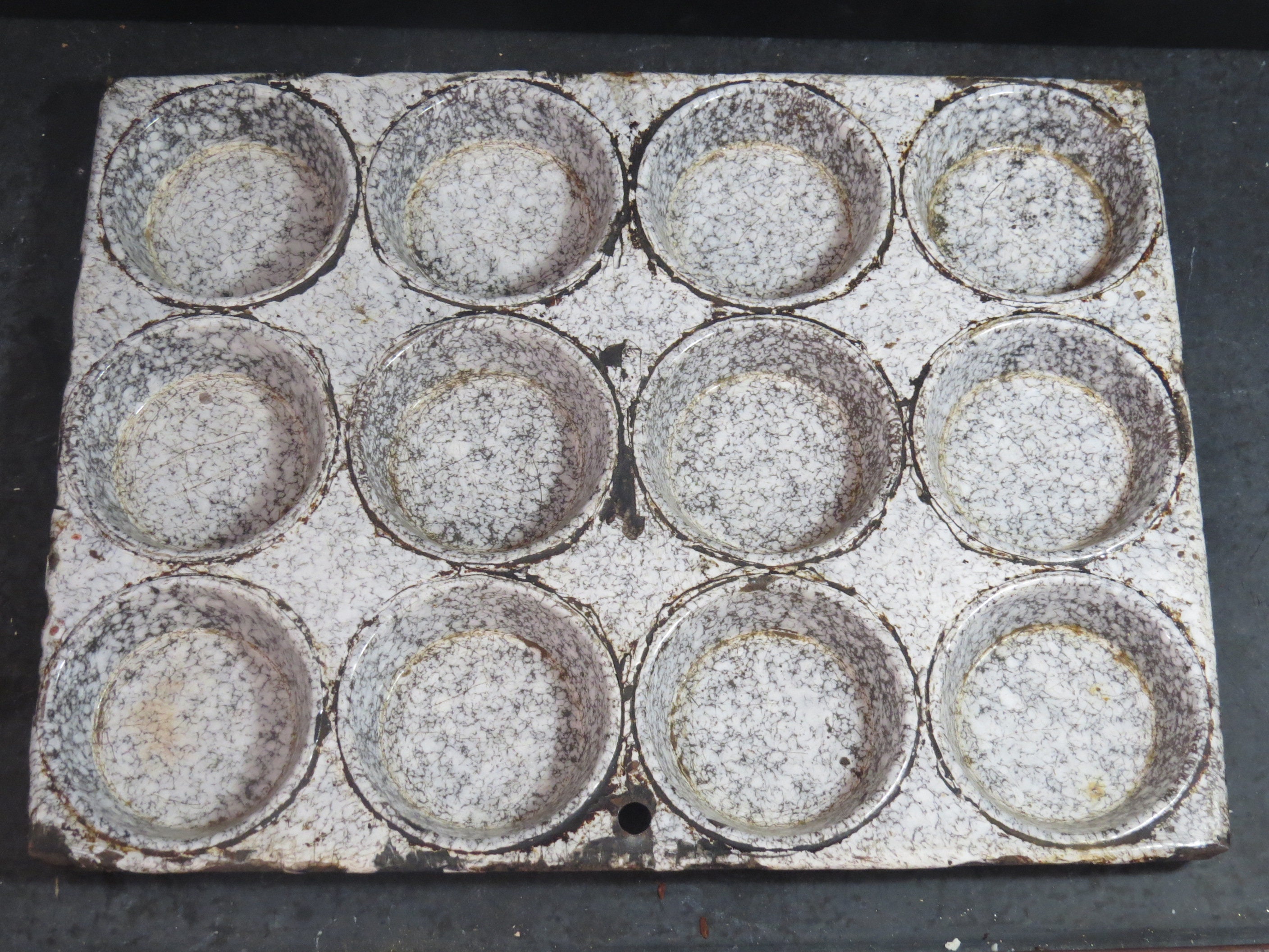 GRANITEWARE Vintage Muffin TOP Pan Grey Marble Enamel 