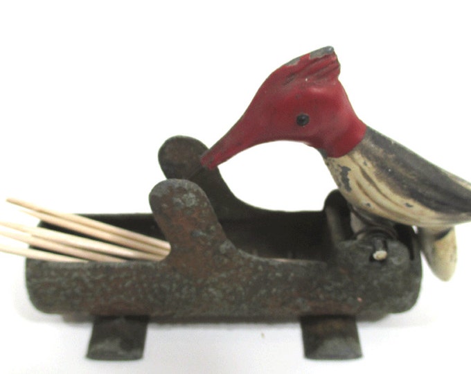 Vintage Cast Metal Woodpecker Toothpick Holder Dispenser Etsy