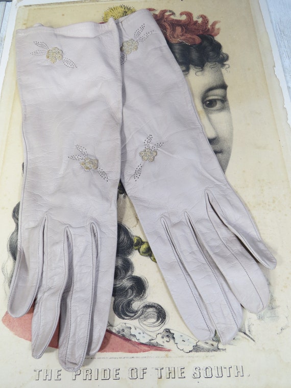 Vintage French Women's Kid Leather Gloves Mid Arm… - image 1