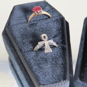 Coffin-Shaped Velvet Ring Box Double Rings Black Goth Wedding Engagement Anniversary