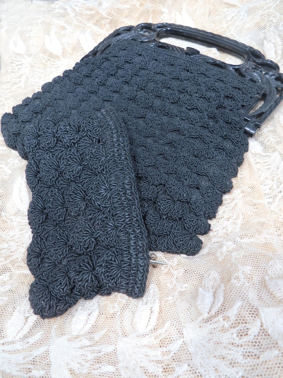 Vintage Black Crochet Purse & Coin Purse Handbag … - image 1