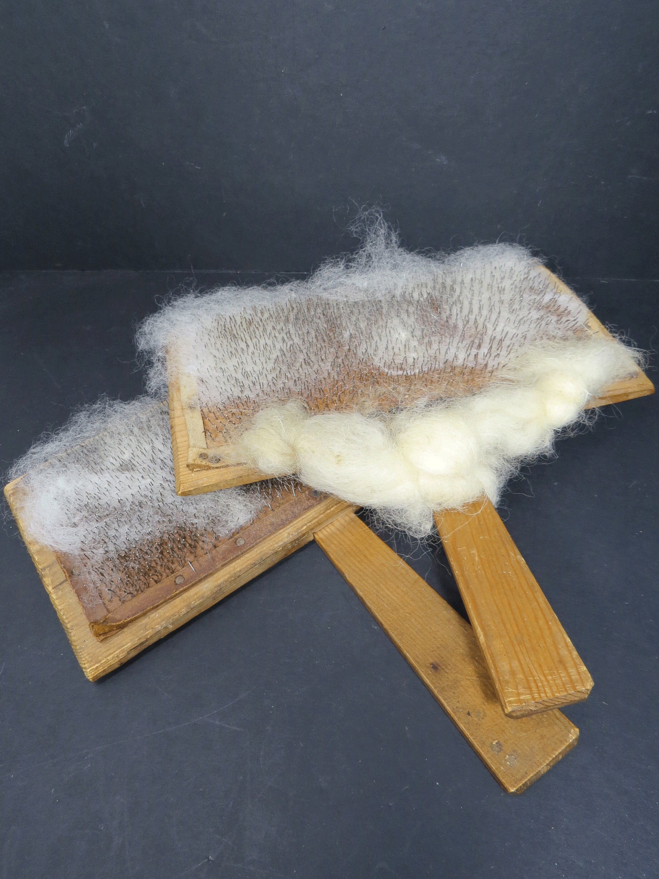 Primitive Wool Carding Combs Set of 2 Sheep Fiber Brushing Etsy