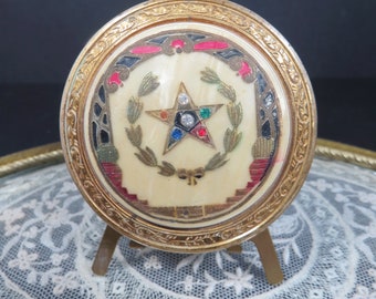 Vintage Gainsborough Powder Compact Rhinestone Star Celluloid Brass 1930s