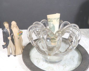 Victorian Glass Bride's Bank Hand Blown Flower Frog Wedding Decor Antique