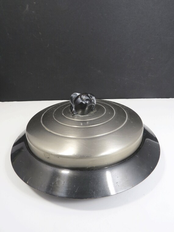 Art Deco Relish Dish Metal & Glass CHASE Divided Lidded Etsy