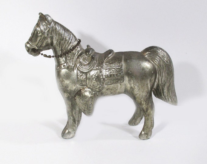 Vintage Quarter Horse Figurine Western Silver Finish Spelter Etsy