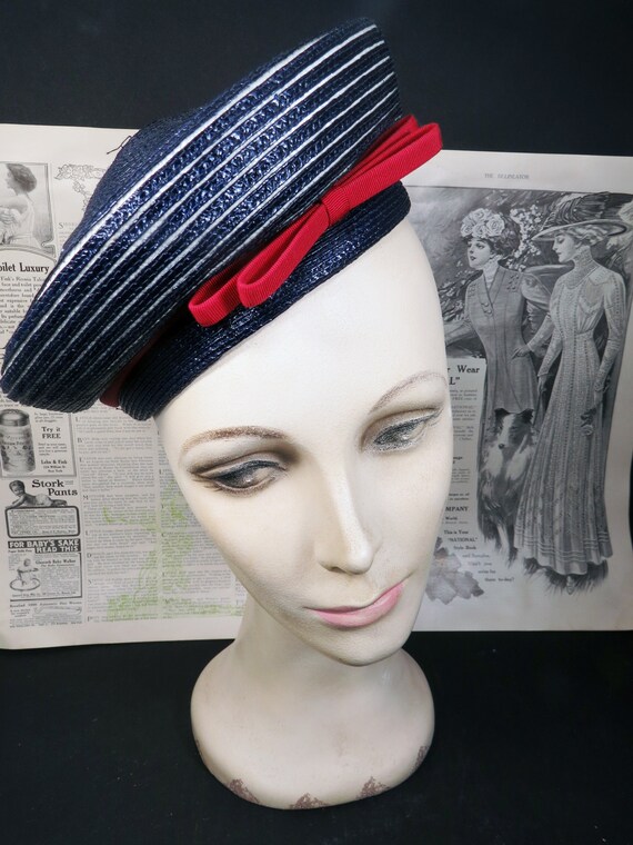 Original Chapeaux Louise Woven Straw Hat, Navy Bl… - image 1