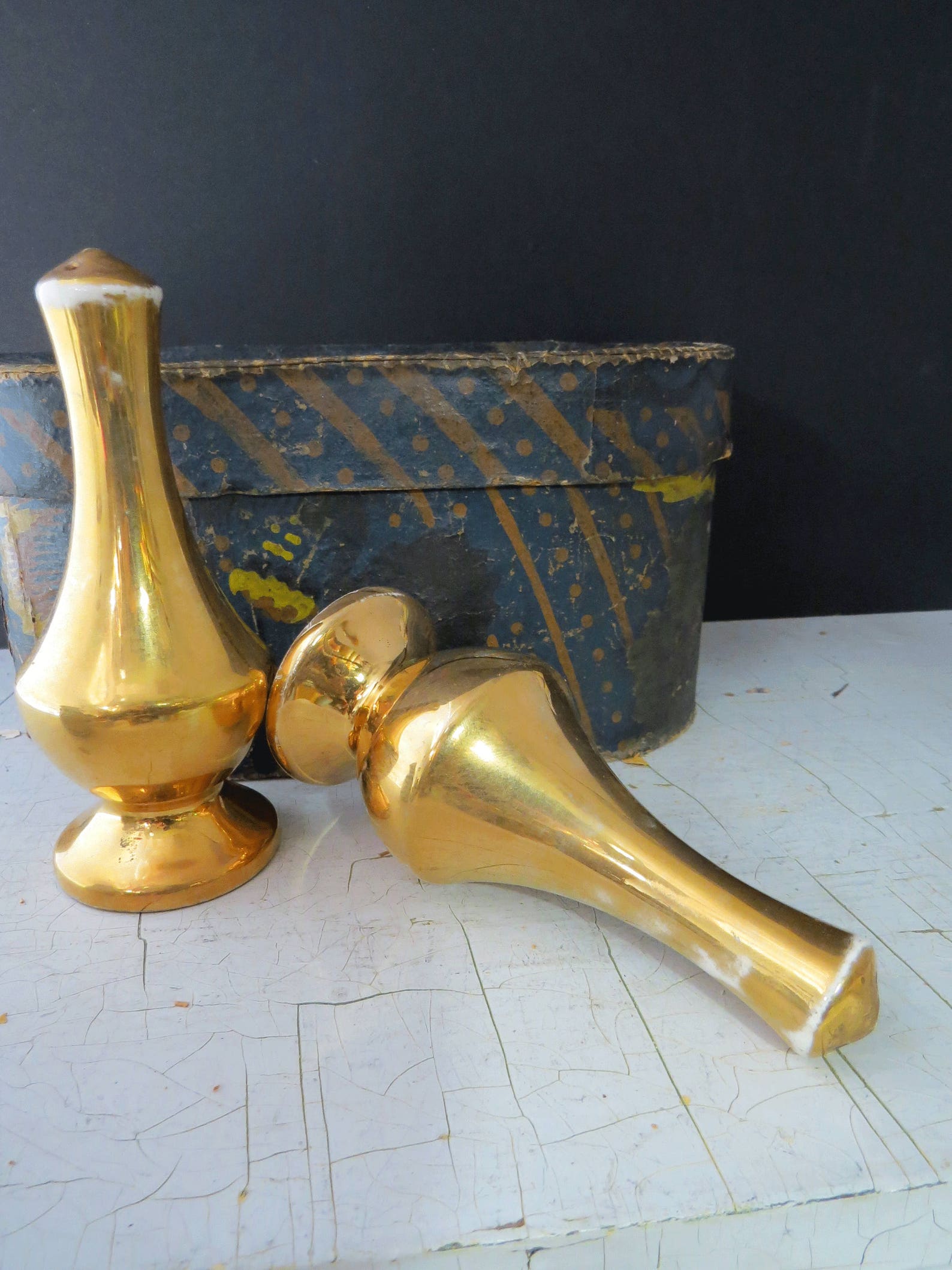 GOLD Salt and Pepper Shakers Porcelain 22 KT Gold Warranted Etsy