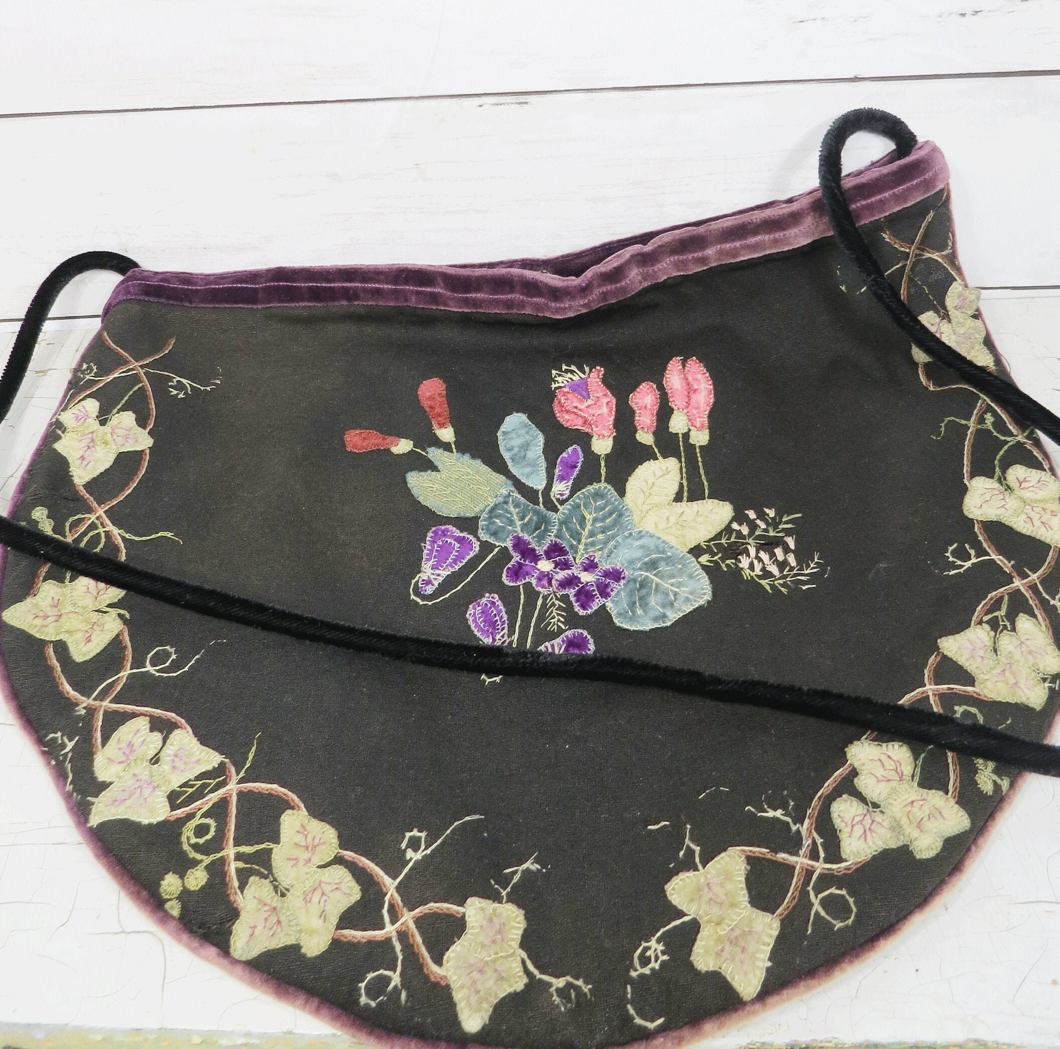 Antique Applique & Embroidery Purse Black with Floral Design Etsy