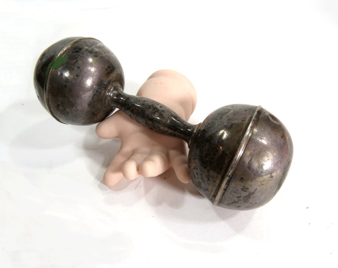 Silverplate Baby Rattle Barbell Style Vintage Nursery Decor Etsy