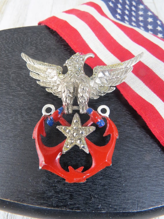 Vintage U. S. Navy Eagle Shield Enamel & Marcasite
