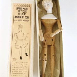 Vintage Shackman Victorian Style Doll Bisque Head Wooden Body image 1