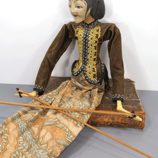 Vintage geschnitzten hölzernen Wayang Golek Marionetten Puppe - Java birmanischen Indonesien Rod Puppe, Puppe tanzen