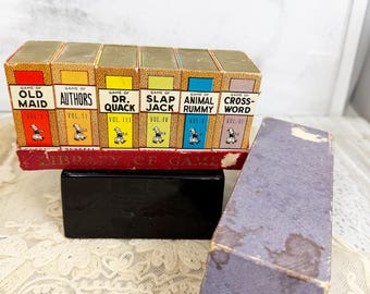 Vintage Library of Games Card 6 Game Card Set Russell Mfg. Co. 1930s