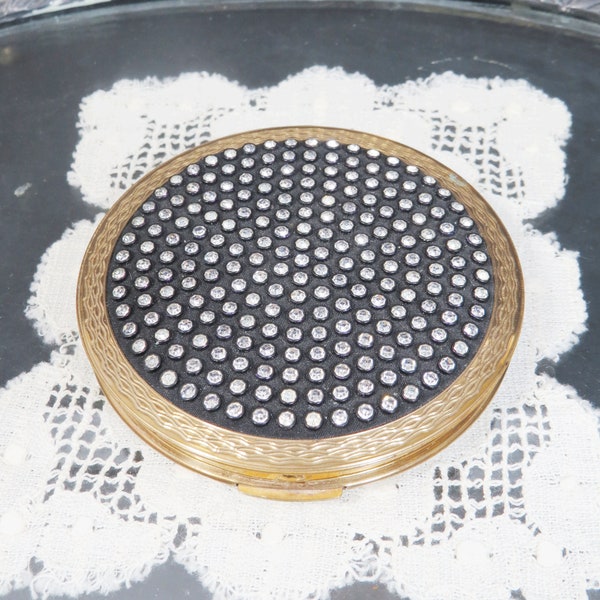 Vintage Stratton Powder Compact, Swarovski Rhinestones, England, Face Powder, REDUCED