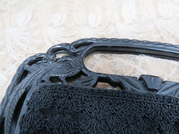 Vintage Black Crochet Purse & Coin Purse Handbag … - image 4