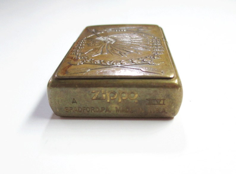 Vintage Indian Chief Zippo Lighter Brass Tobacciana Etsy