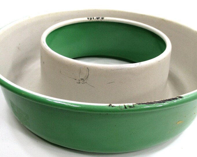 Vintage Enamel Jello Ring Mold White & Green Graniteware Etsy