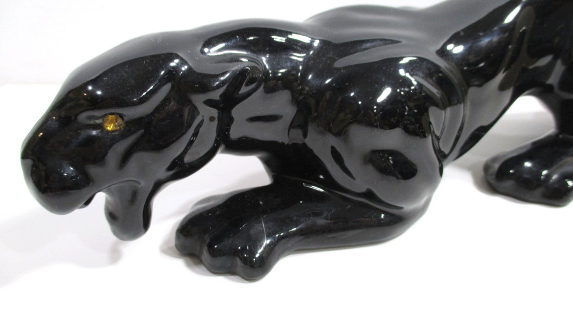 Black Panther Ceramic Figurine Mid Century Modern Home Decor Etsy