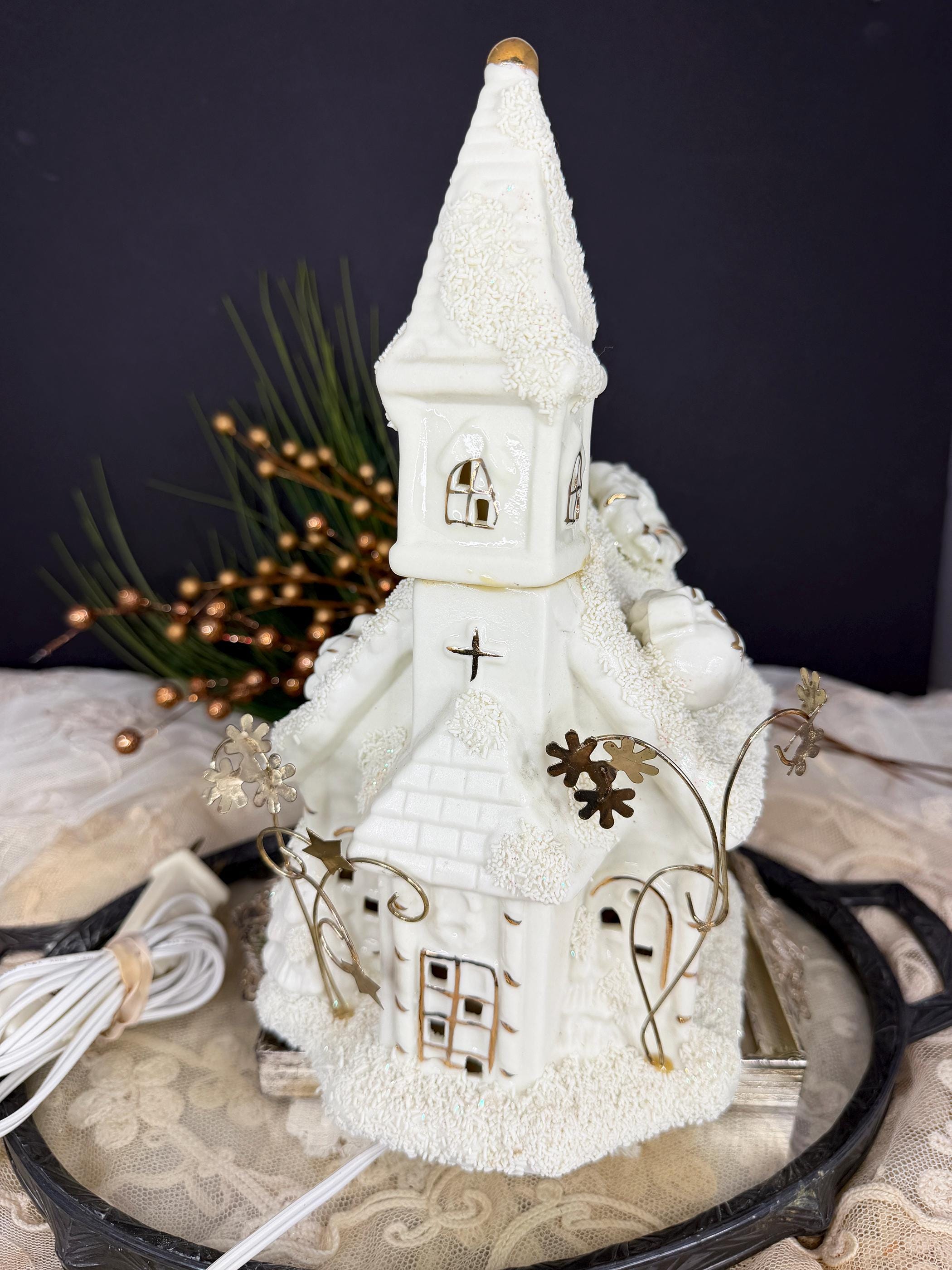 White Porcelain Lighted Church - Etsy