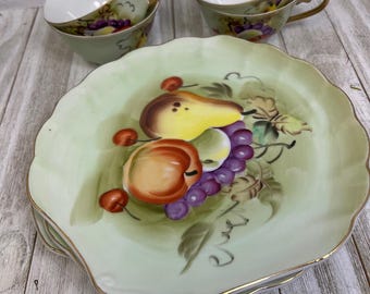 Vintage Lefton China Dessert Plates & Cups Set of 4 Fruit No. 6275