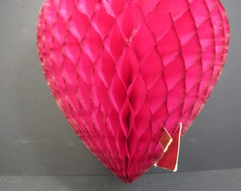 Vintage Honeycomb Valentine Heart, RED, Party Decor, Bridal Shower Hanging Cord Denmark