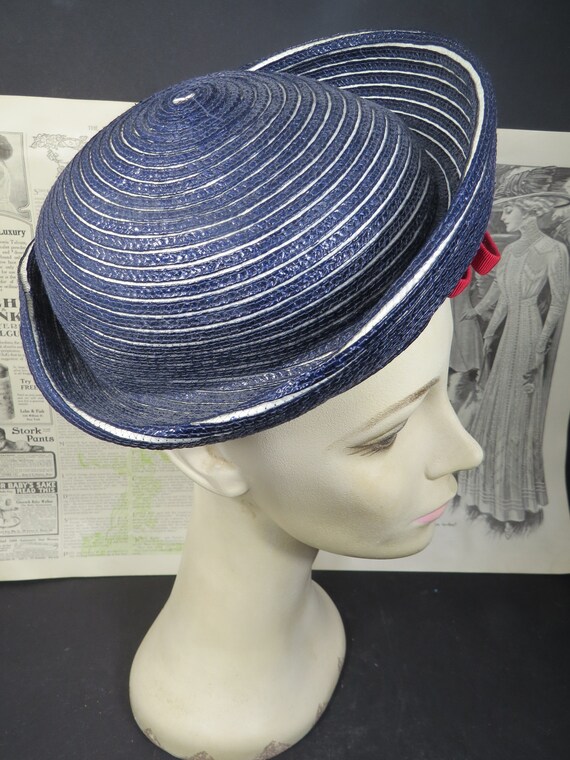 Original Chapeaux Louise Woven Straw Hat, Navy Bl… - image 3