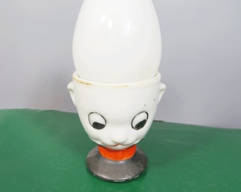 Vintage Google Eye Egg Cup PLUS Milk Glass Egg EASTER Anthropomorphic Animal