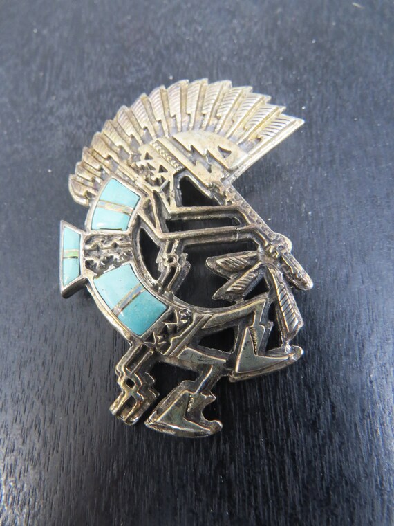 Vintage Zuni Rain Dancer Pendant Kokopelli Sterling S… Gem