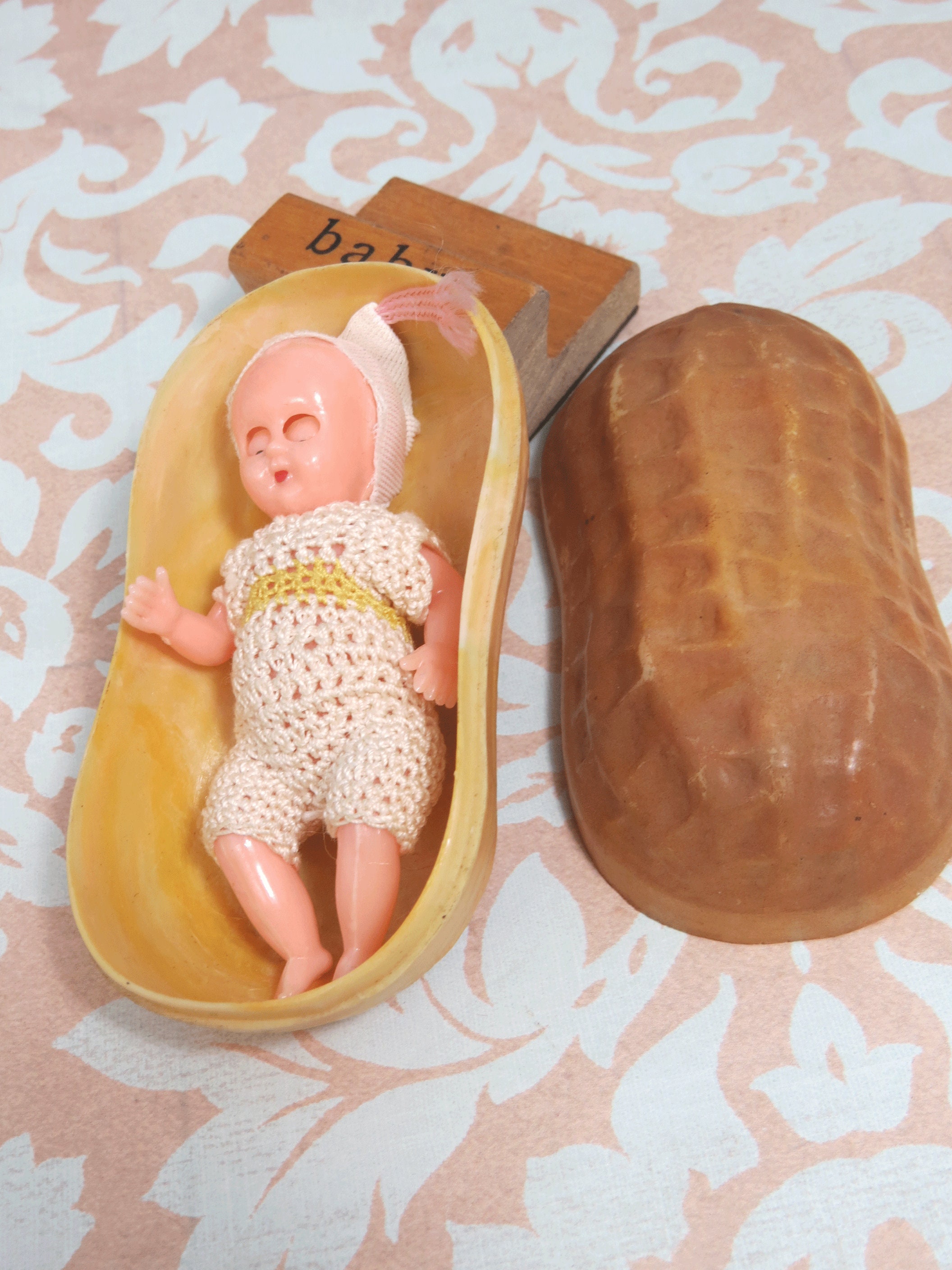 Small Baby Doll in Peanut Shell Jointed Doll Plastic Sleepy
