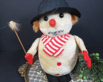 Vintage Mohair Snowman, Christmas, Winter, Floppy Hat, Moveable Arms