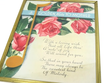 Vintage Mother's Day Framed Poem, Roses, Music Note, Mom Gift