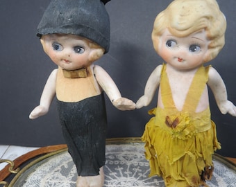 Vintage Bisque Bride & Groom Dolls, Wedding Cake Toppers, Google Eye