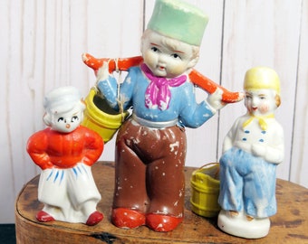 Vintage Bisque Boy Dolls Dutch Set of 3 Japan