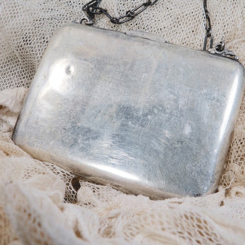 Sterling Silver Calling Card, Money Compact Purse with shops Chain, Minaudière, Antique