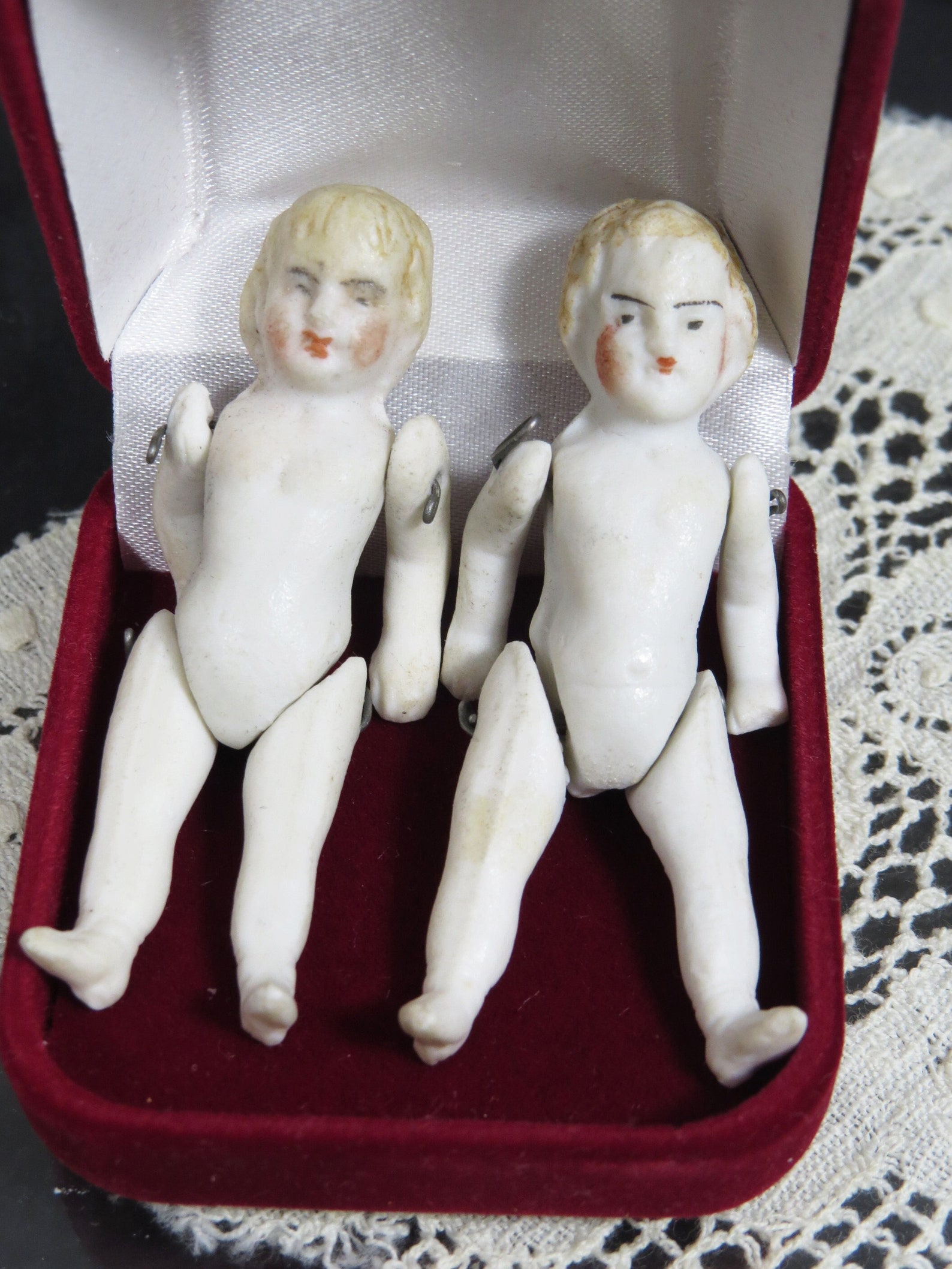 Vintage 2 Miniature Bisque Dolls Wire Jointed Etsy