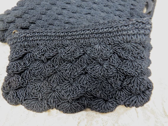 Vintage Black Crochet Purse & Coin Purse Handbag … - image 9