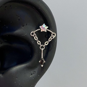Iridescent Star Chain Helix Earring – Y2K Gothic Dangle Piercing, Alt Fairycore Cartilage Jewelry